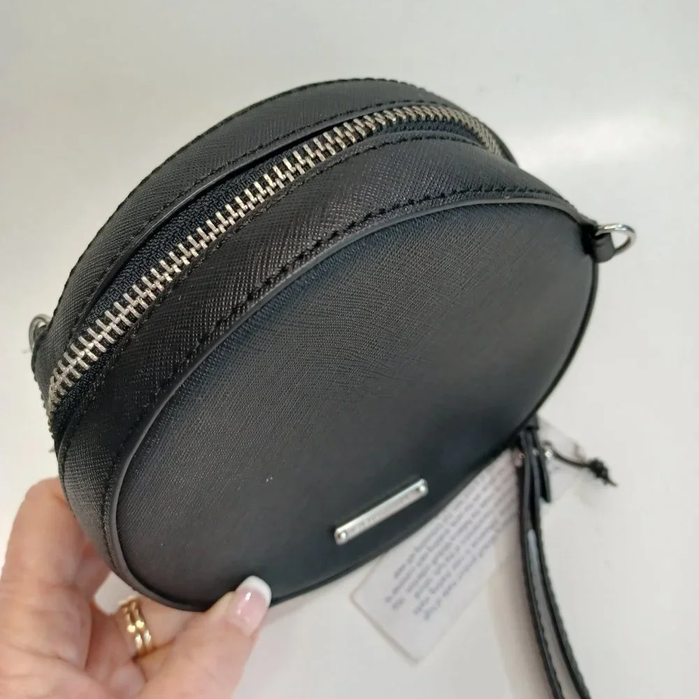 Rebecca Minkoff Bag Small Black Perforated Leather Circle Bag Wristlet NEW‎